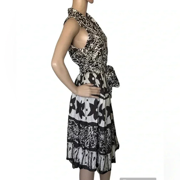 Suzi Chin Maggy Boutique 100% Silk Midi Dress Collared V Neck Size 10 with Belt - Picture 2 of 14